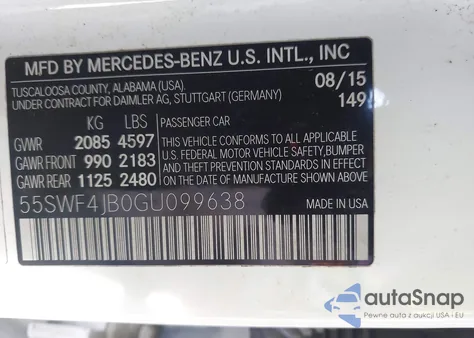 2016 Mercedes-Benz C 300 z USA, uszkodzony, nr VIN 55SWF4JB0GU099638